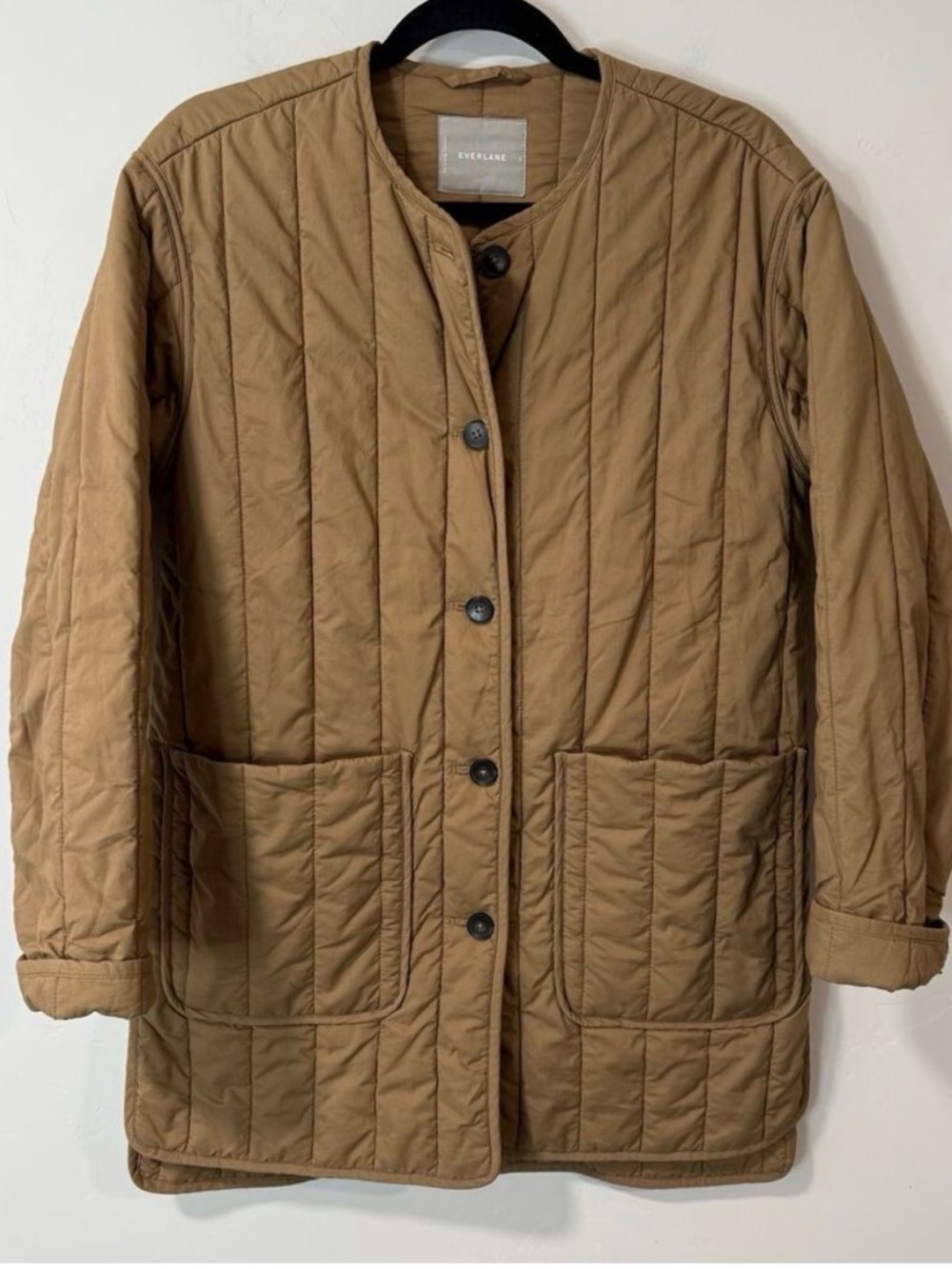 Everlane quilted channel jacket tan